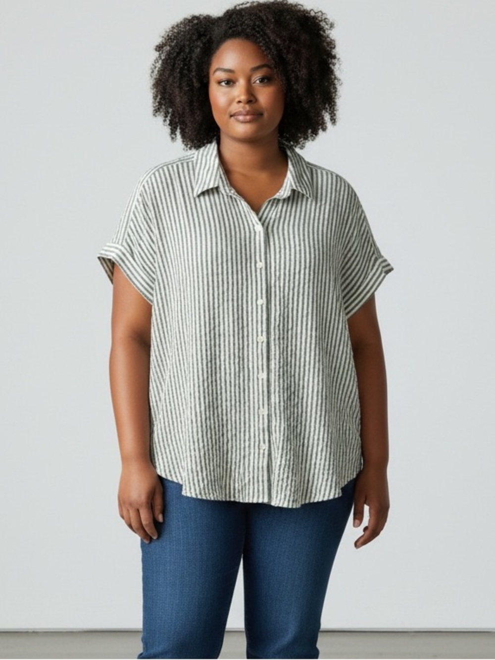 Jane and Delancey Striped Seersucker Dolman Sleeve Top Size 1X